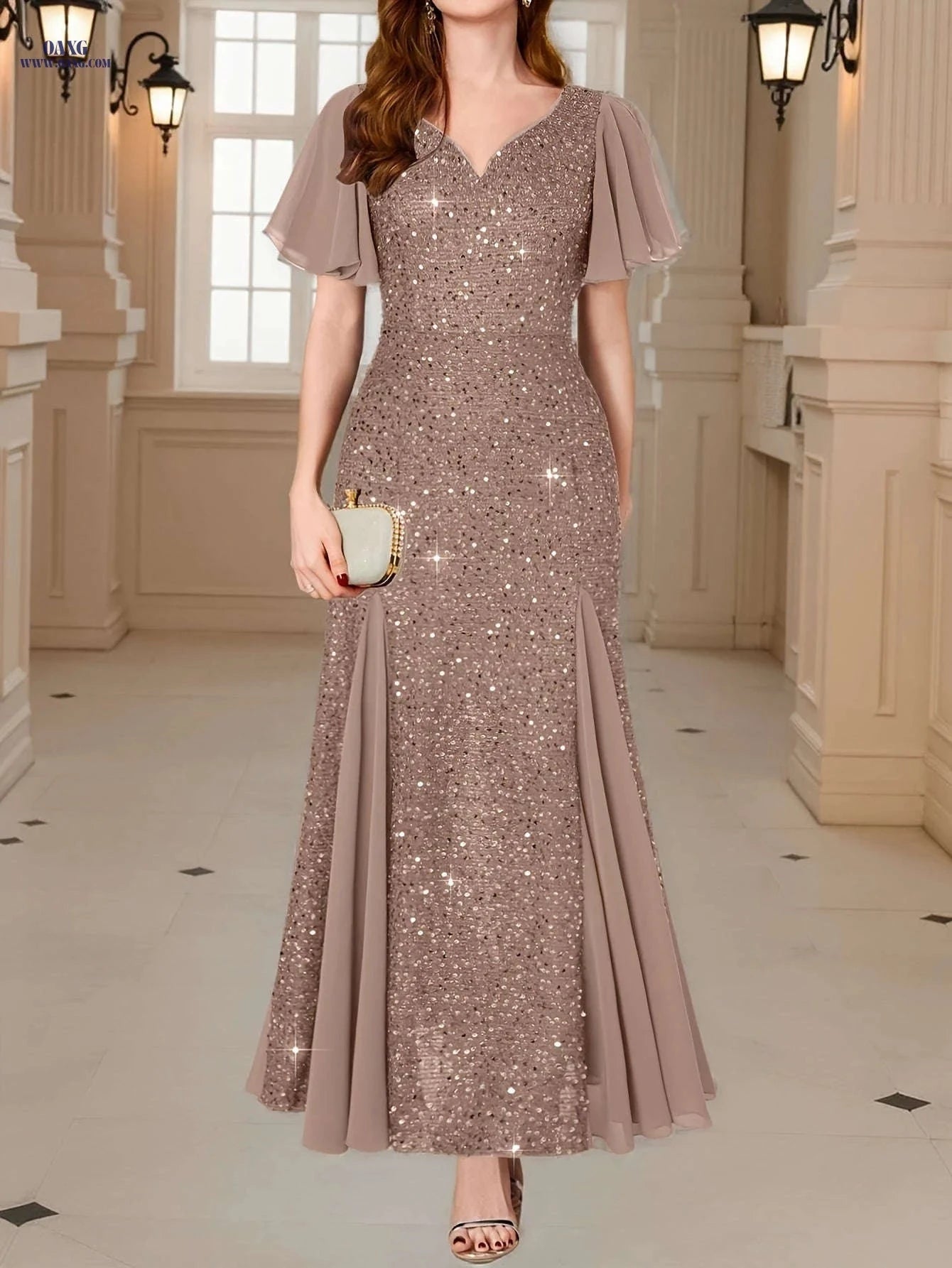 Elegant Sequin Lace Sweetheart Maxi Dress - Perfect for Formal Events   OAXG 