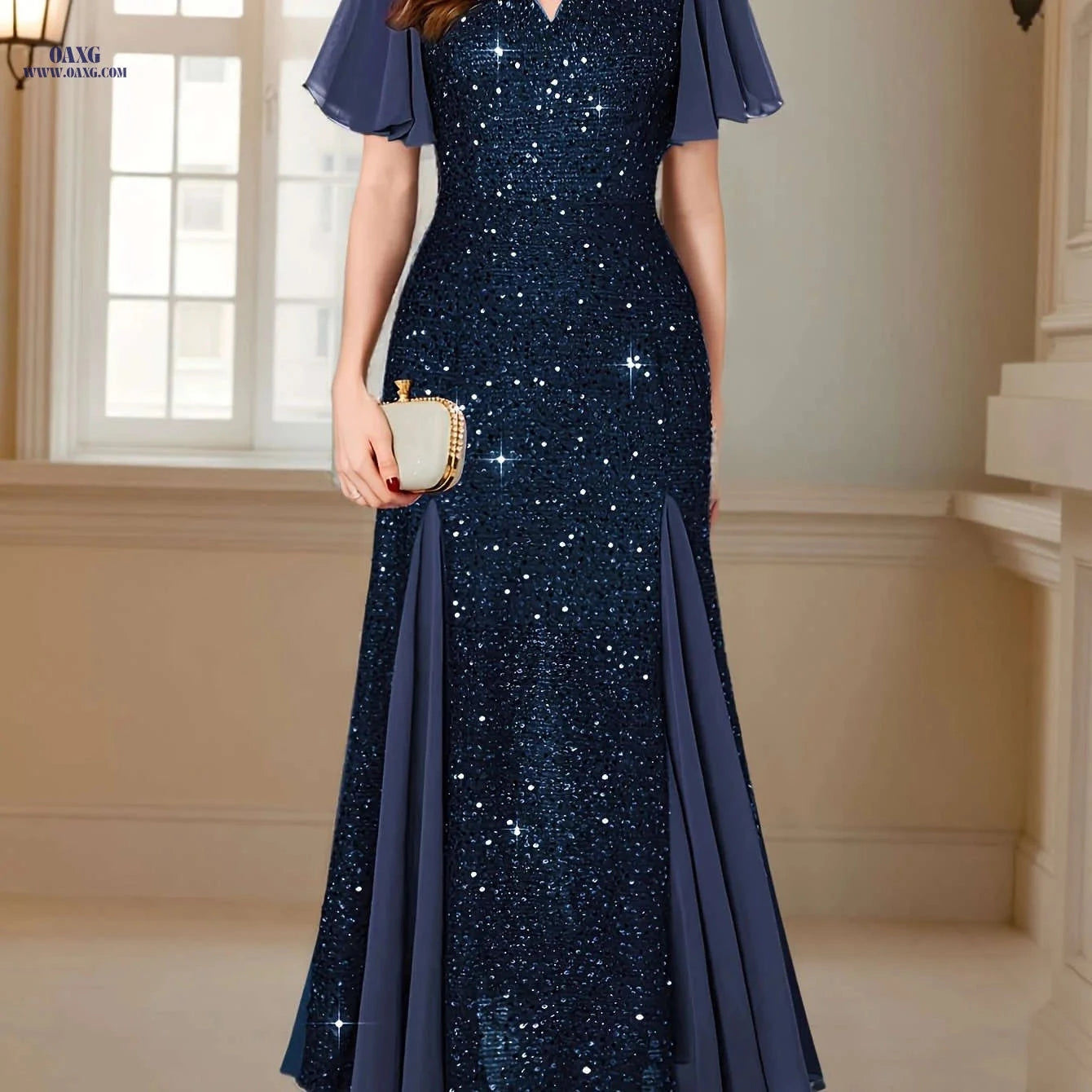 Elegant Sequin Lace Sweetheart Maxi Dress - Perfect for Formal Events   OAXG Red / S