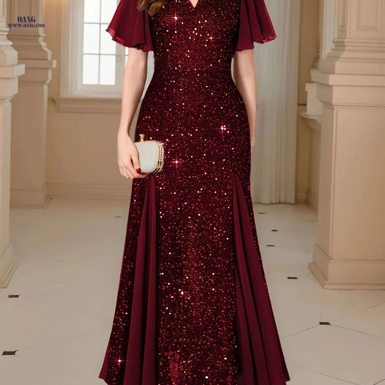 Elegant Sequin Lace Sweetheart Maxi Dress - Perfect for Formal Events   OAXG 