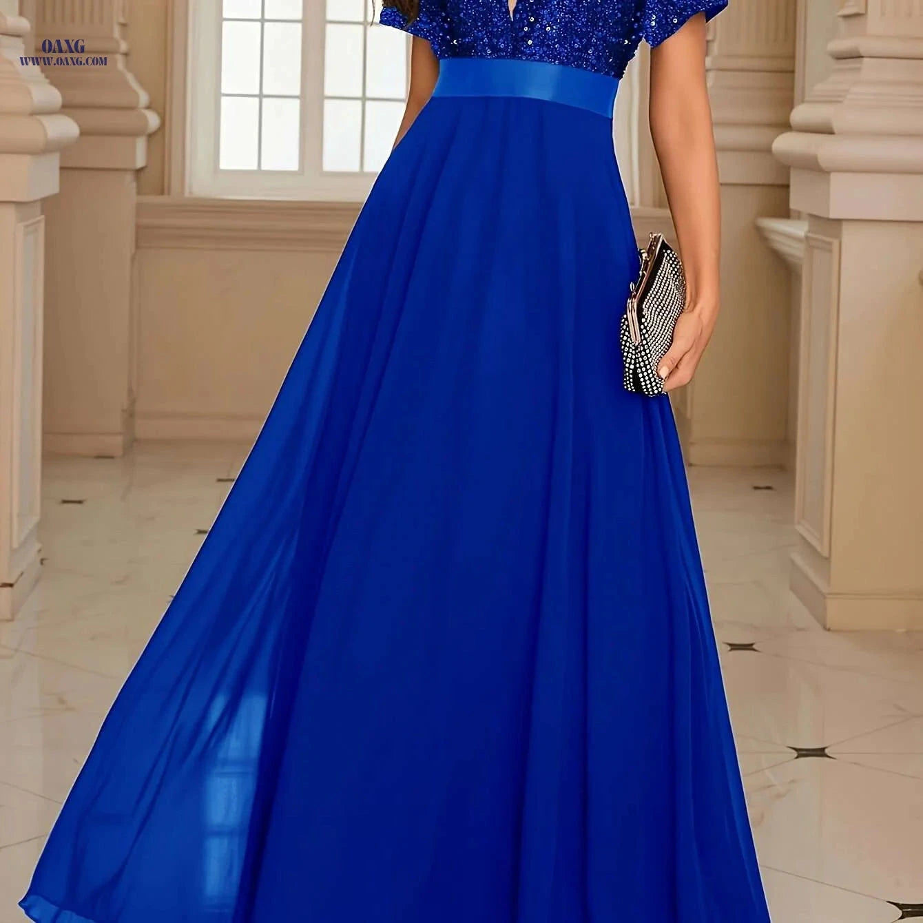 Elegant Sequin V-Neck Gown - Floor-Length Formal Party Dress   OAXG Dark Green / XS