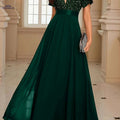 Elegant Sequin V-Neck Gown - Floor-Length Formal Party Dress   OAXG Dark Green / XS