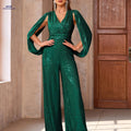 Elegant Sequin V-Neck Jumpsuit - Stylish for Parties & Events   OAXG Dark Green / S