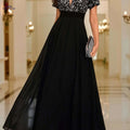 Elegant Sequined Formal Dress - V-Neck Chiffon Gown for Events   OAXG 