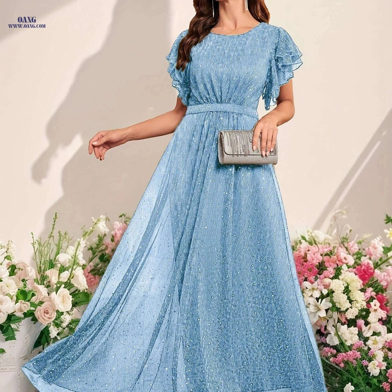 Elegant Sequined Ruffled Dress for Women - Perfect for Parties & Events   OAXG 