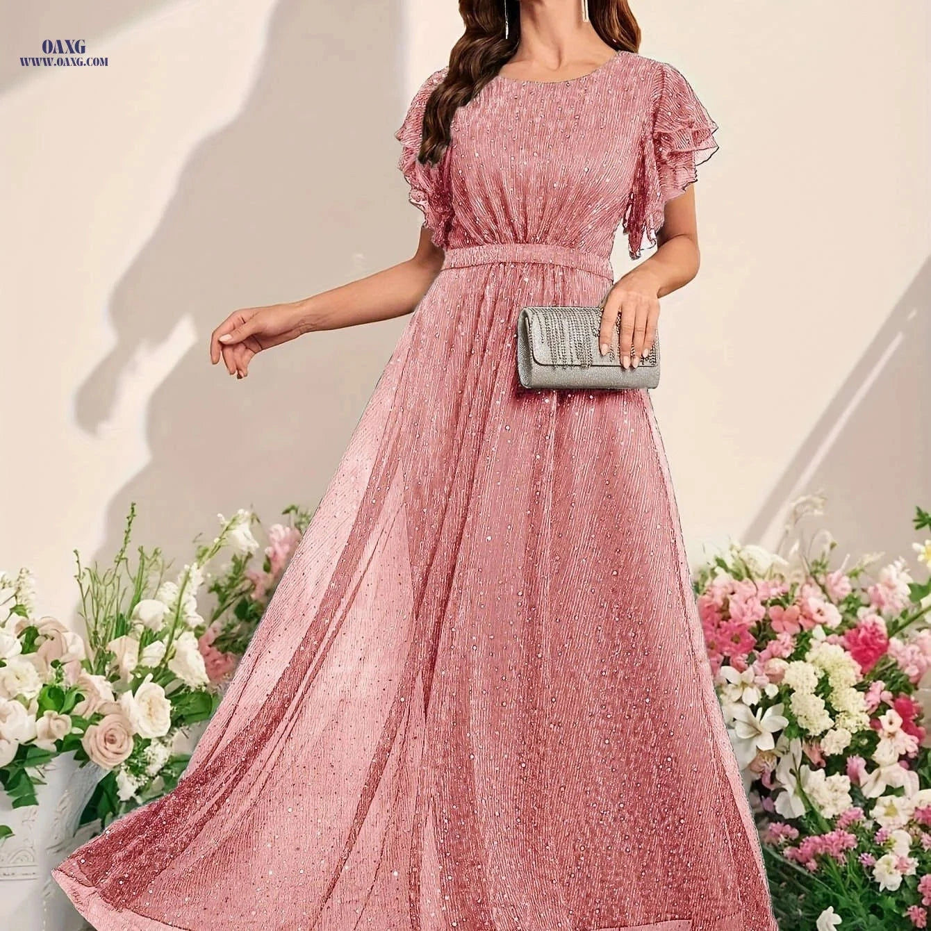 Elegant Sequined Ruffled Dress for Women - Perfect for Parties & Events   OAXG 