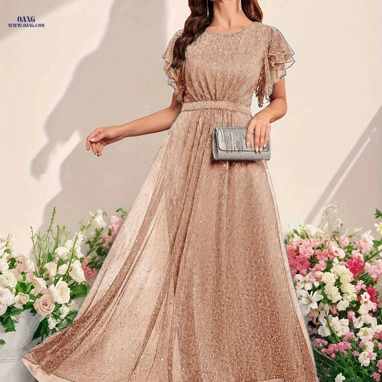 Elegant Sequined Ruffled Dress for Women - Perfect for Parties & Events   OAXG 