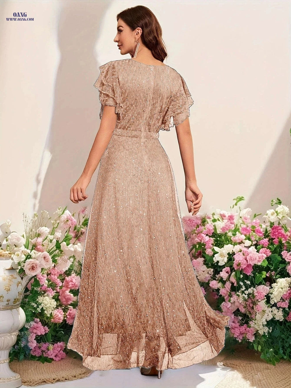 Elegant Sequined Ruffled Dress for Women - Perfect for Parties & Events   OAXG 