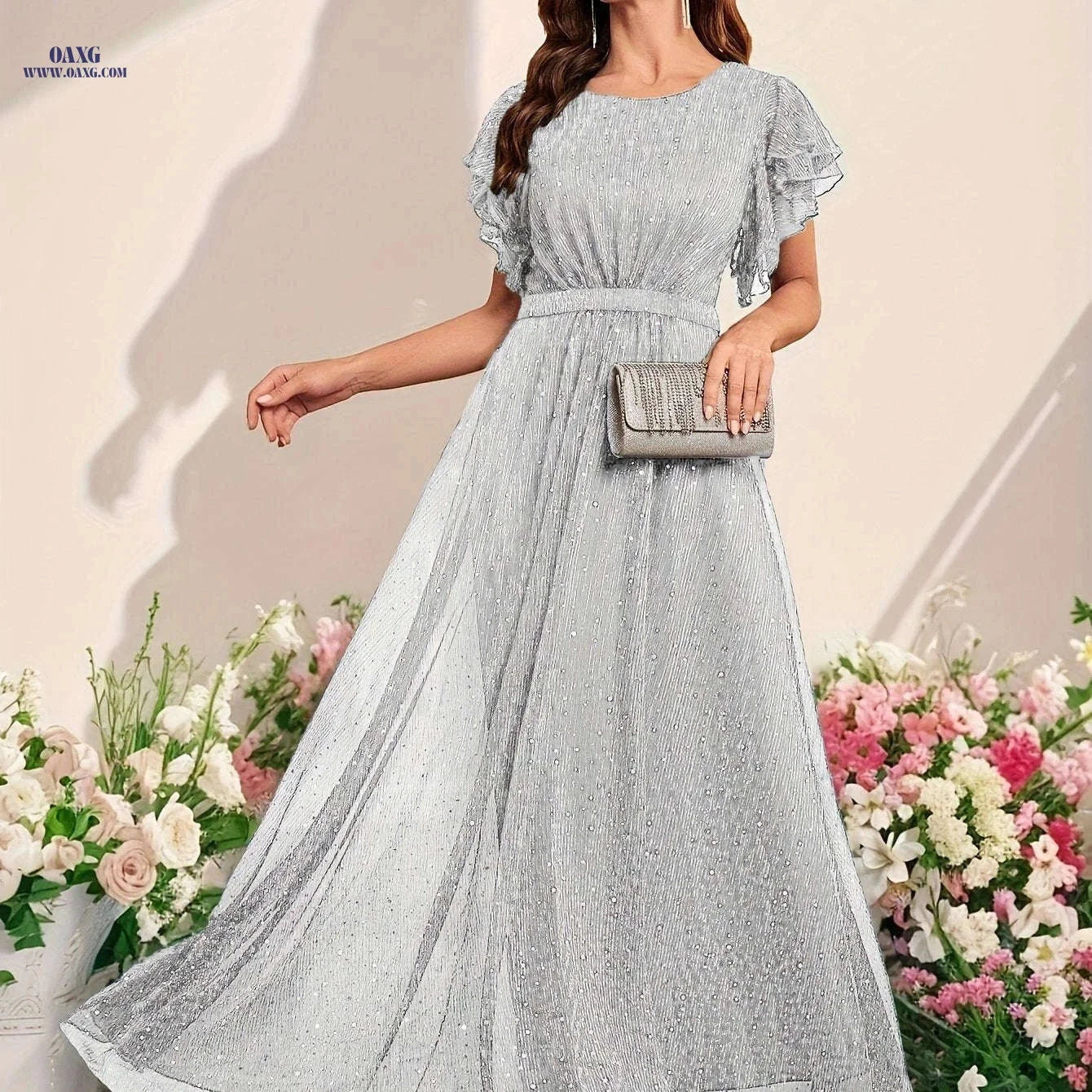 Elegant Sequined Ruffled Dress for Women - Perfect for Parties & Events   OAXG 