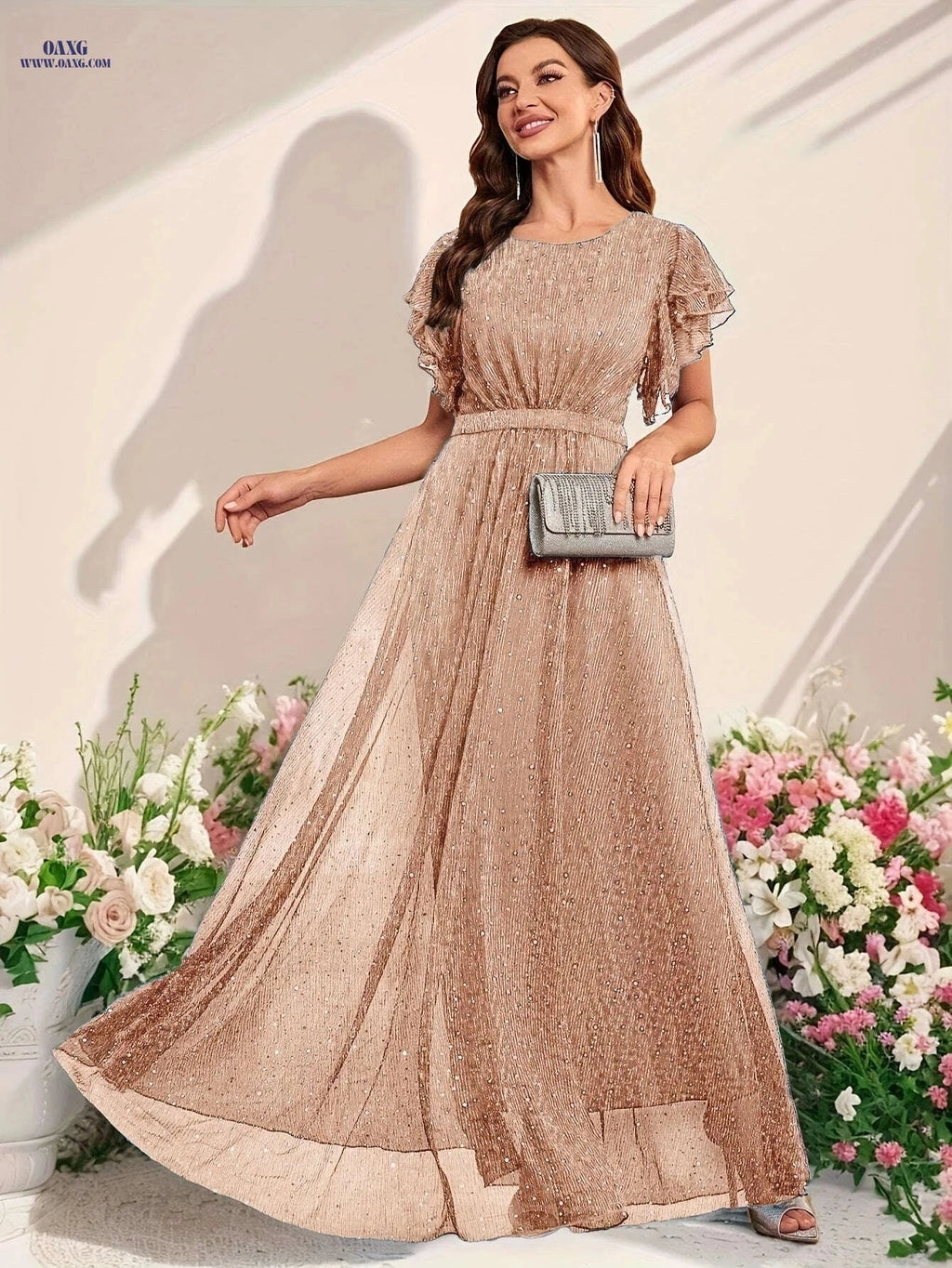 Elegant Sequined Ruffled Dress for Women - Perfect for Parties & Events   OAXG Light Blue / S