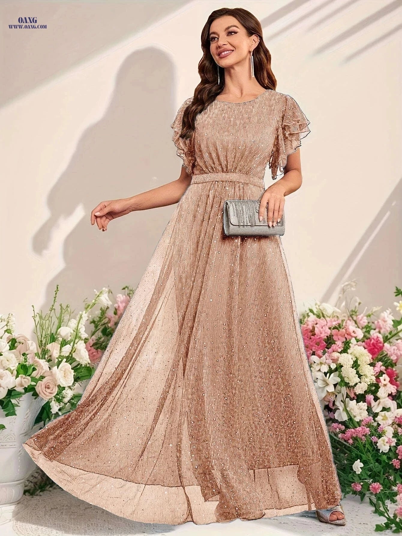 Elegant Sequined Ruffled Dress for Women - Perfect for Parties & Events   OAXG Light Blue / S