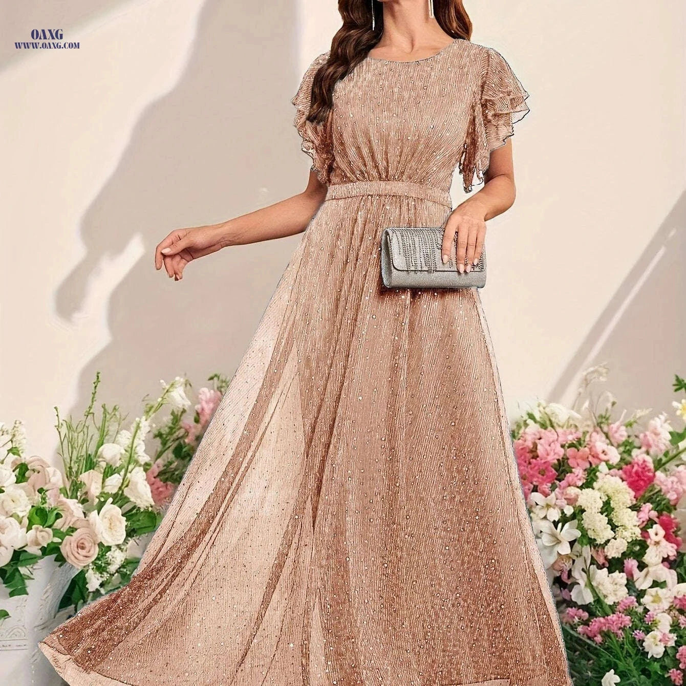 Elegant Sequined Ruffled Dress for Women - Perfect for Parties & Events   OAXG Light Blue / S