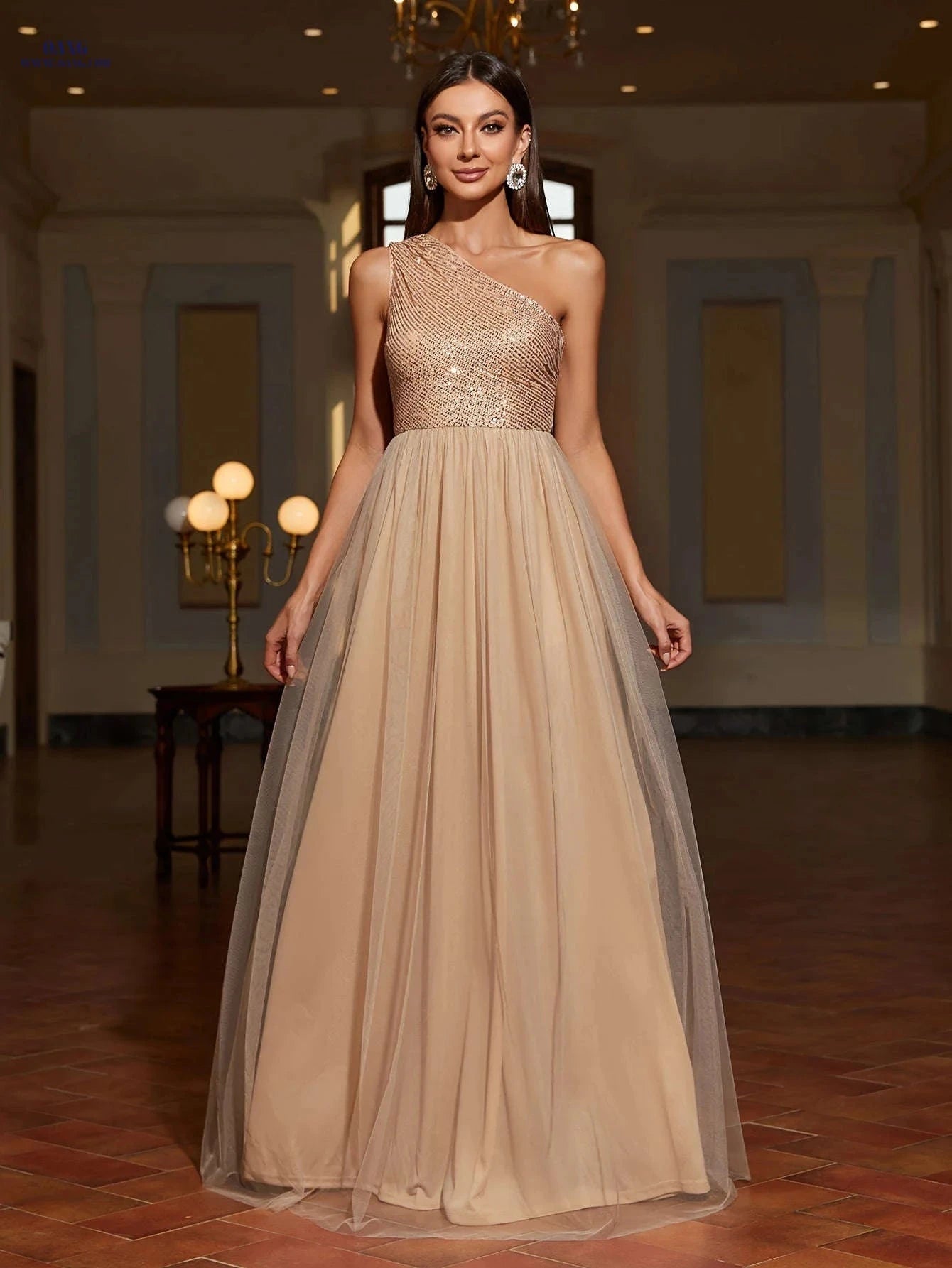 Elegant Slanted Shoulder Sequin Dress - Perfect for Parties & Events   OAXG 