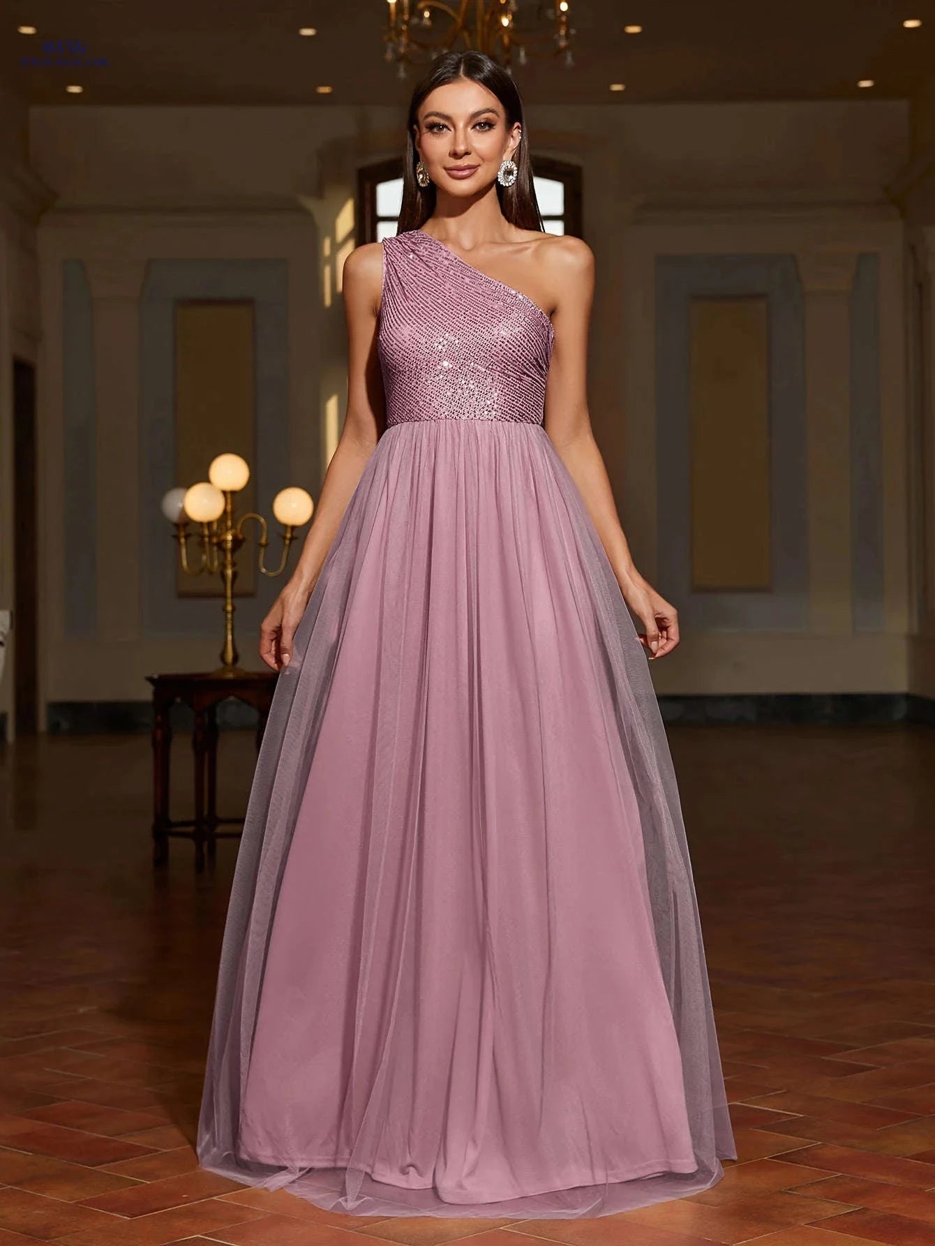 Elegant Slanted Shoulder Sequin Dress - Perfect for Parties & Events   OAXG Light Gold / S