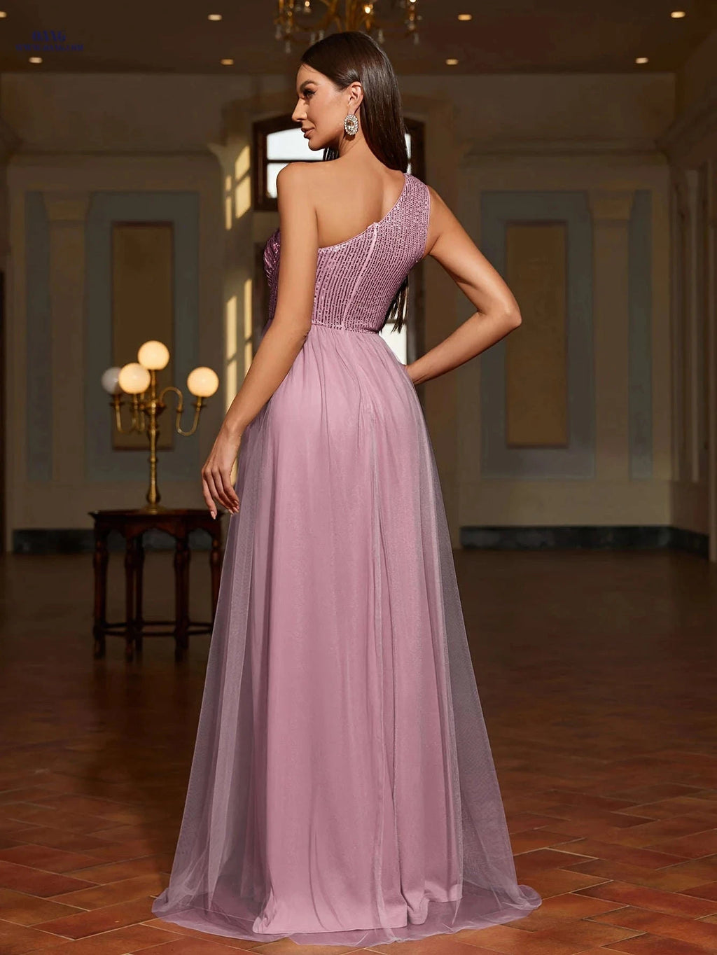 Elegant Slanted Shoulder Sequin Dress - Perfect for Parties & Events   OAXG Light Gold / S