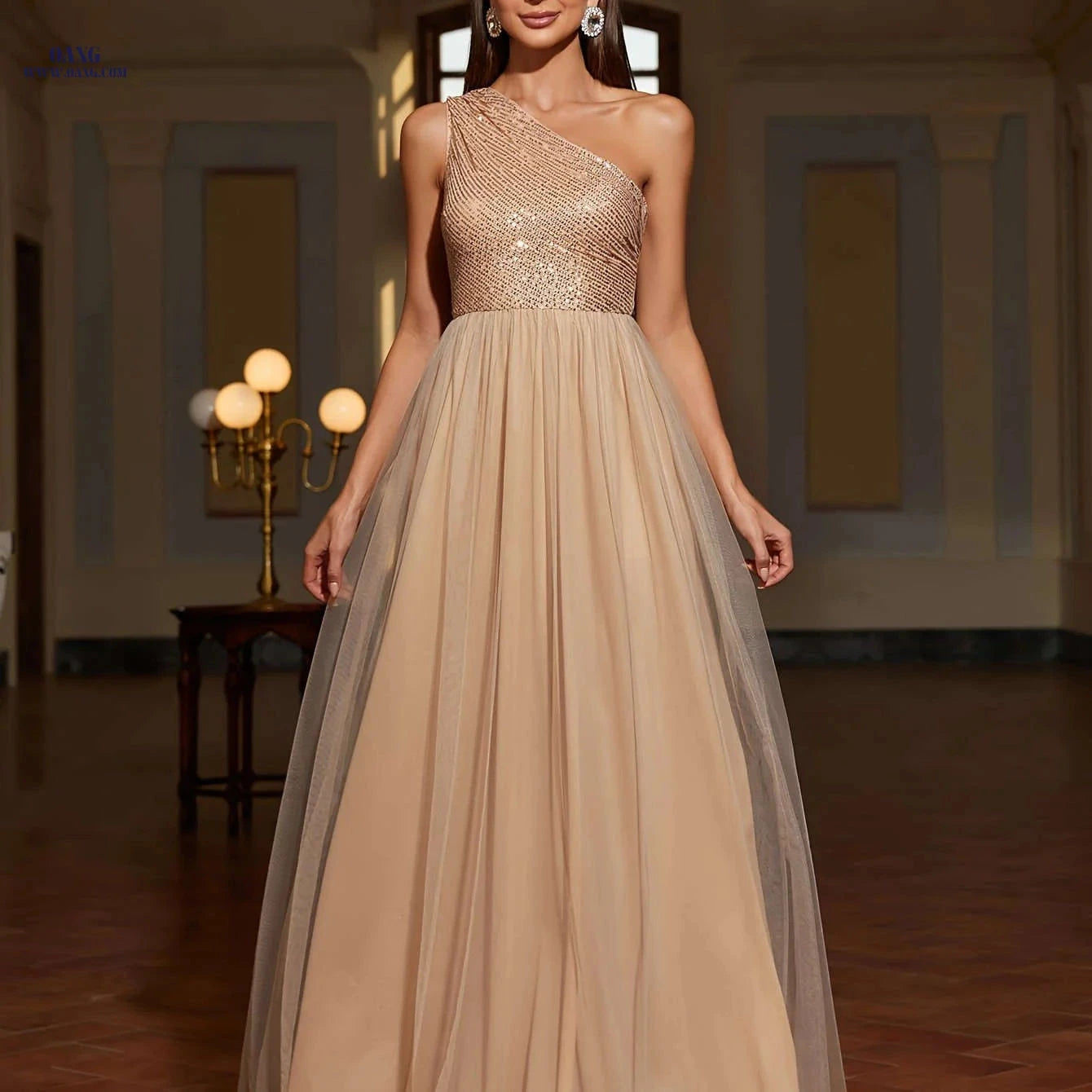 Elegant Slanted Shoulder Sequin Dress - Perfect for Parties & Events   OAXG 