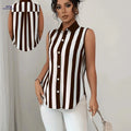 Elegant Sleeveless Casual Shirt - Loose Fit with Digital Print   OAXG Multicolor / S