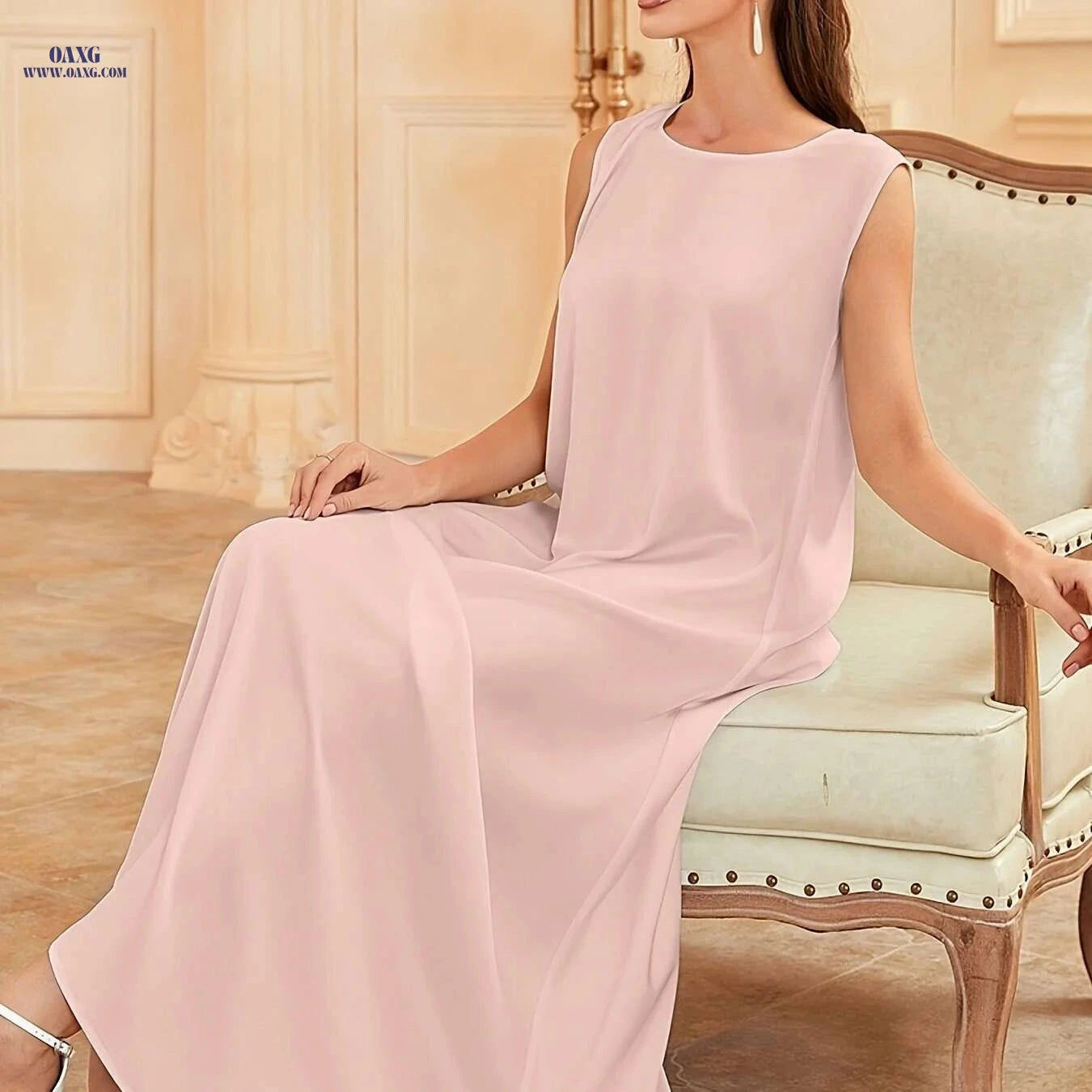 Elegant Sleeveless Polyester Abaya Dress - Long Length for All Seasons   OAXG 