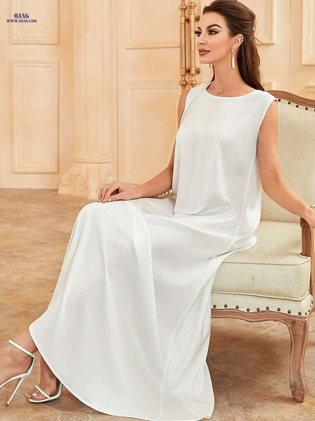 Elegant Sleeveless Polyester Abaya Dress - Long Length for All Seasons   OAXG 