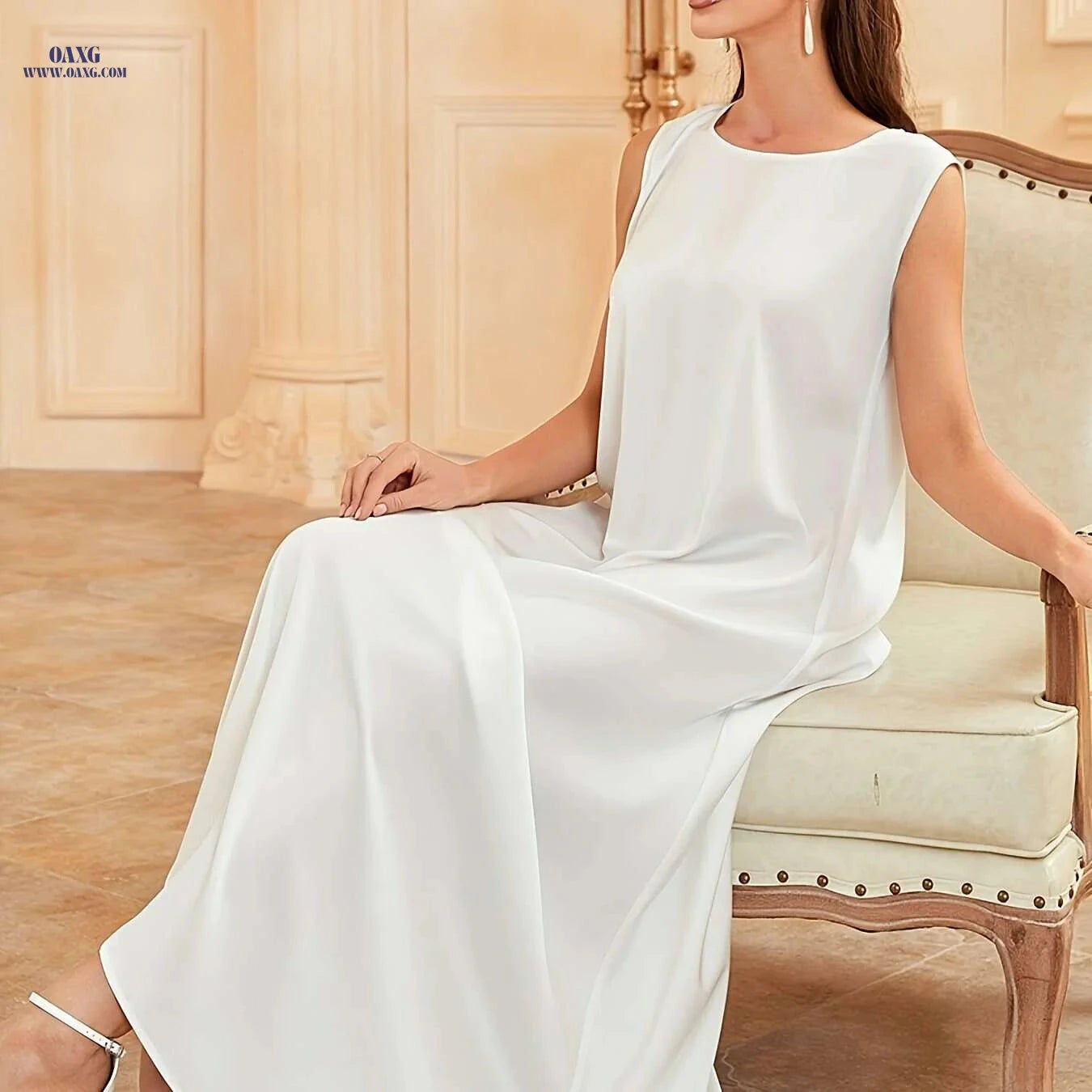Elegant Sleeveless Polyester Abaya Dress - Long Length for All Seasons   OAXG Black / S