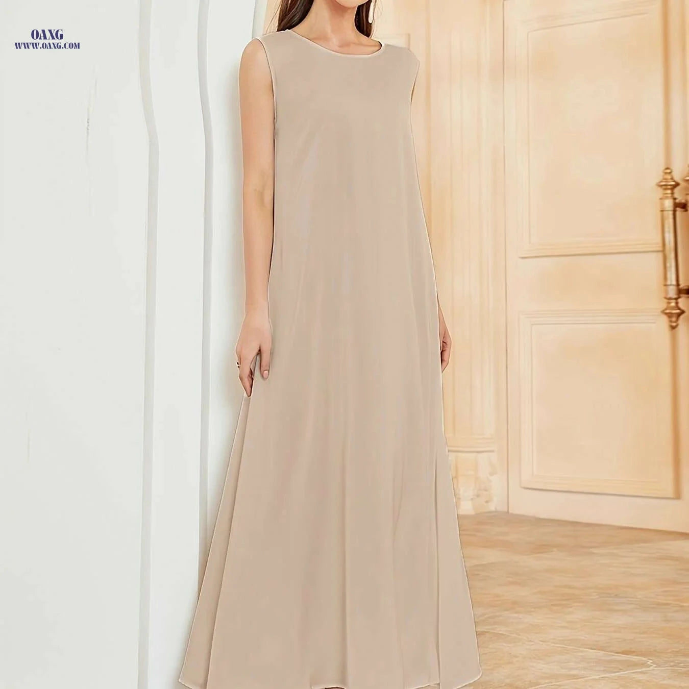 Elegant Sleeveless Polyester Abaya Dress - Long Length for All Seasons   OAXG Black / S