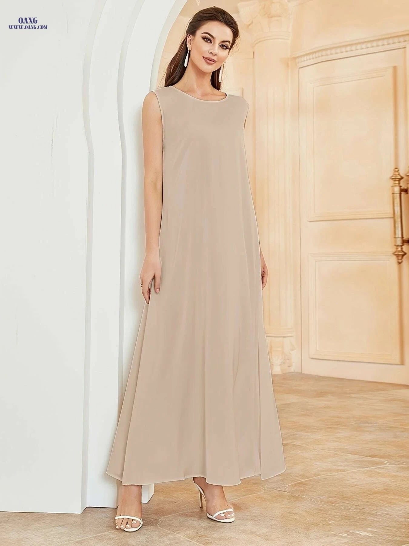 Elegant Sleeveless Polyester Abaya Dress - Long Length for All Seasons   OAXG Black / S
