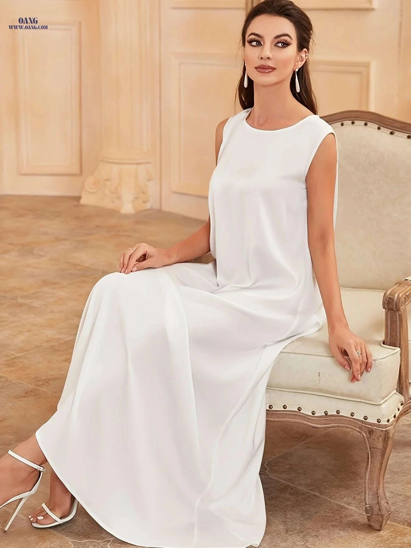 Elegant Sleeveless Polyester Abaya Dress - Long Length for All Seasons   OAXG Black / S