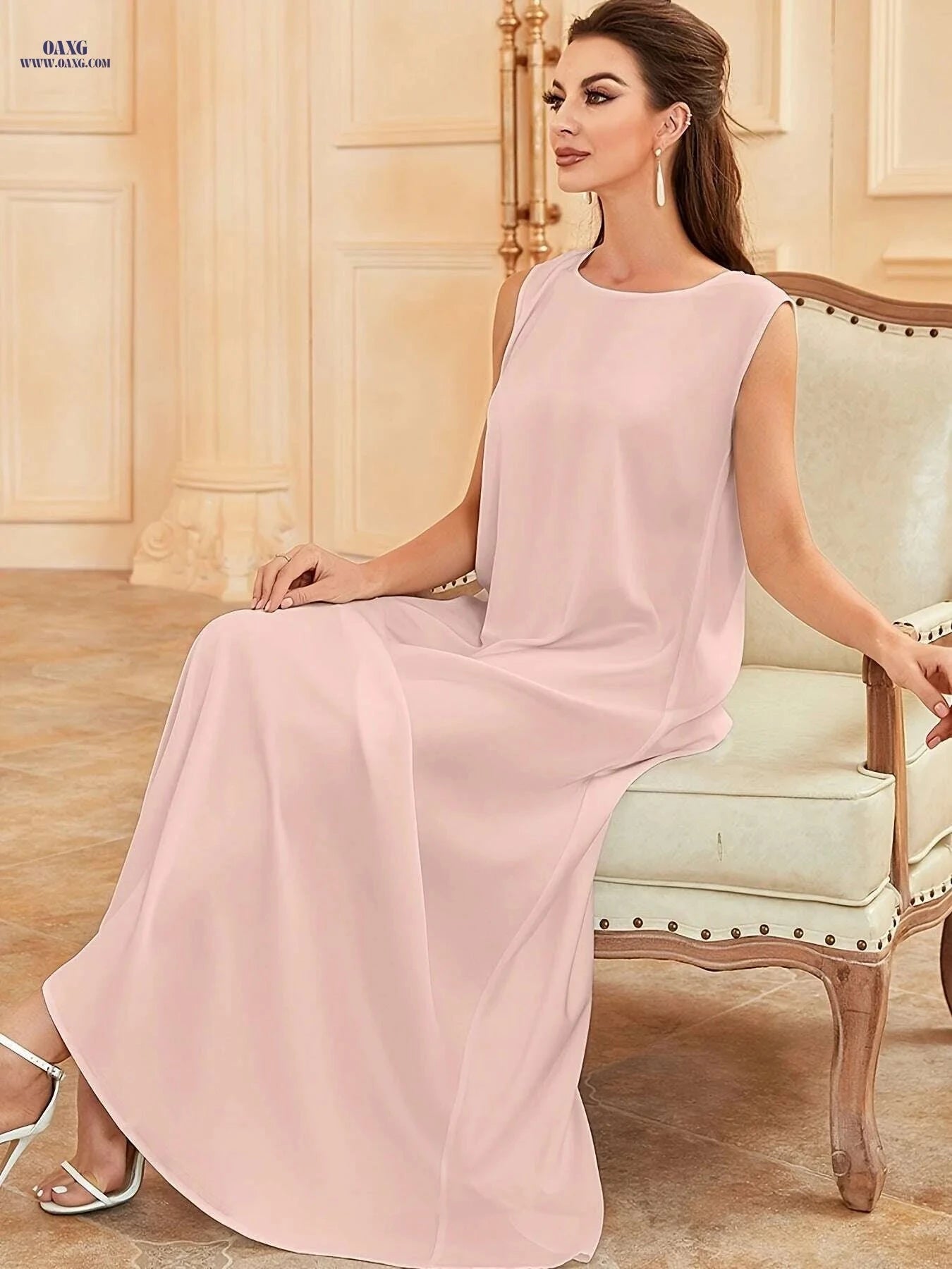 Elegant Sleeveless Polyester Abaya Dress - Long Length for All Seasons   OAXG 