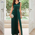 Elegant Sleeveless Satin V-Neck Dress - Perfect for Summer Events   OAXG Dark Green / XS