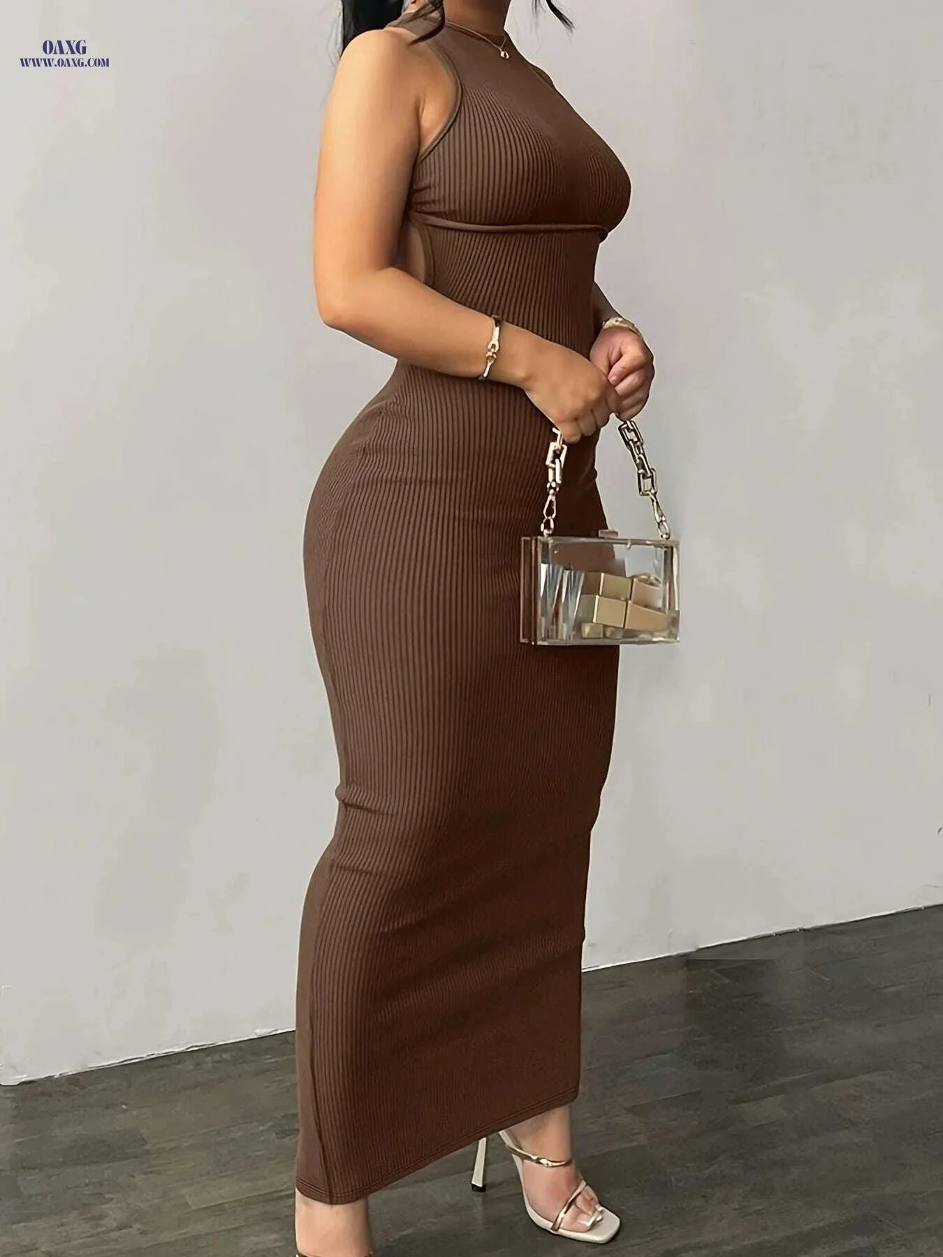 Elegant Sleeveless Solid Dress - Ribbed Bodycon for Stylish Women   OAXG 