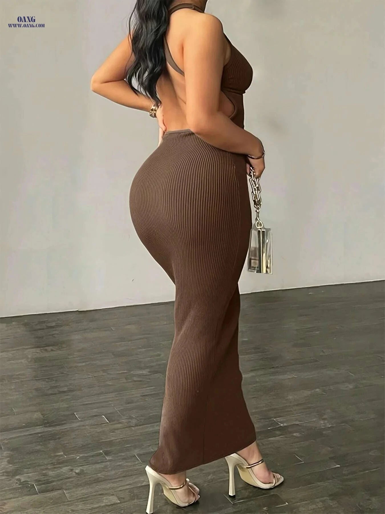 Elegant Sleeveless Solid Dress - Ribbed Bodycon for Stylish Women   OAXG Dark Brown / S