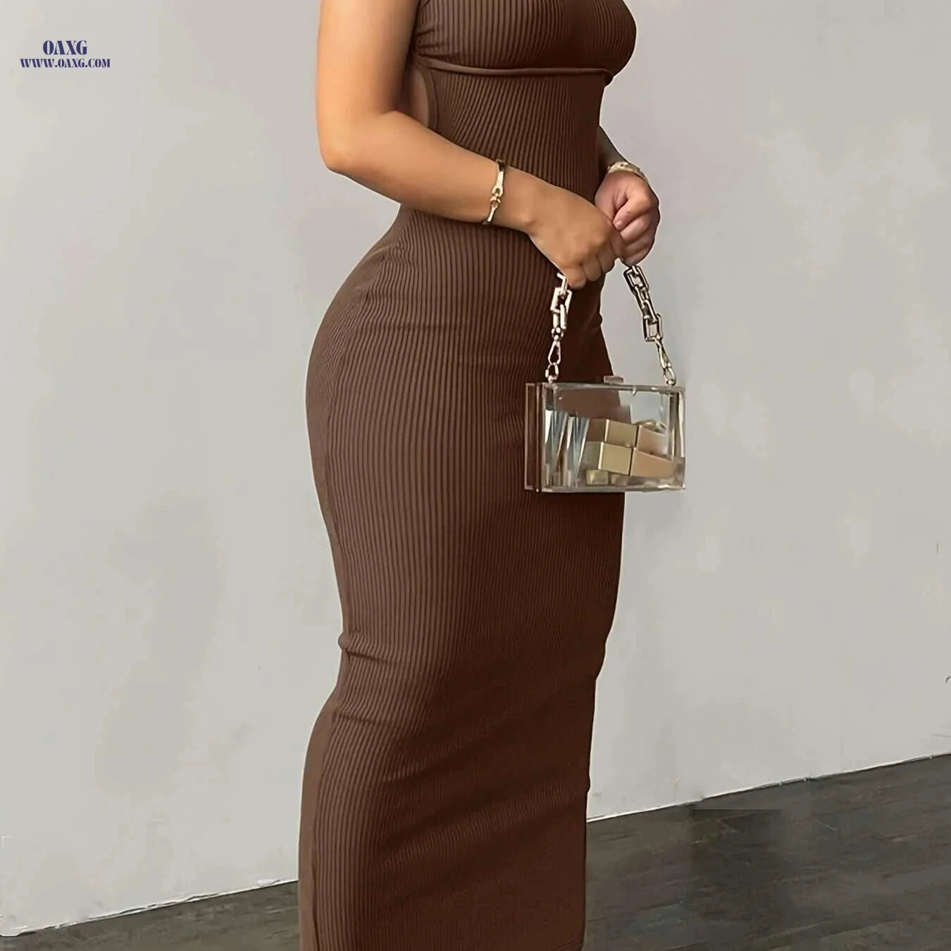 Elegant Sleeveless Solid Dress - Ribbed Bodycon for Stylish Women   OAXG Dark Brown / S