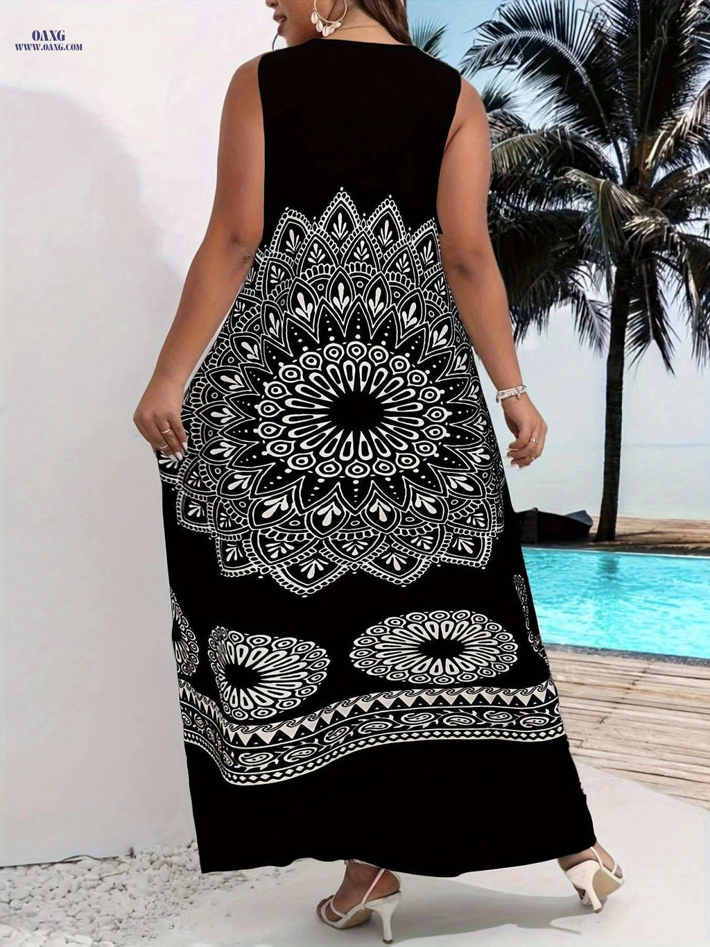 Elegant Sleeveless V-Neck Dress - All-Season Printed Style for Adults   OAXG 【Multicolor】 / S