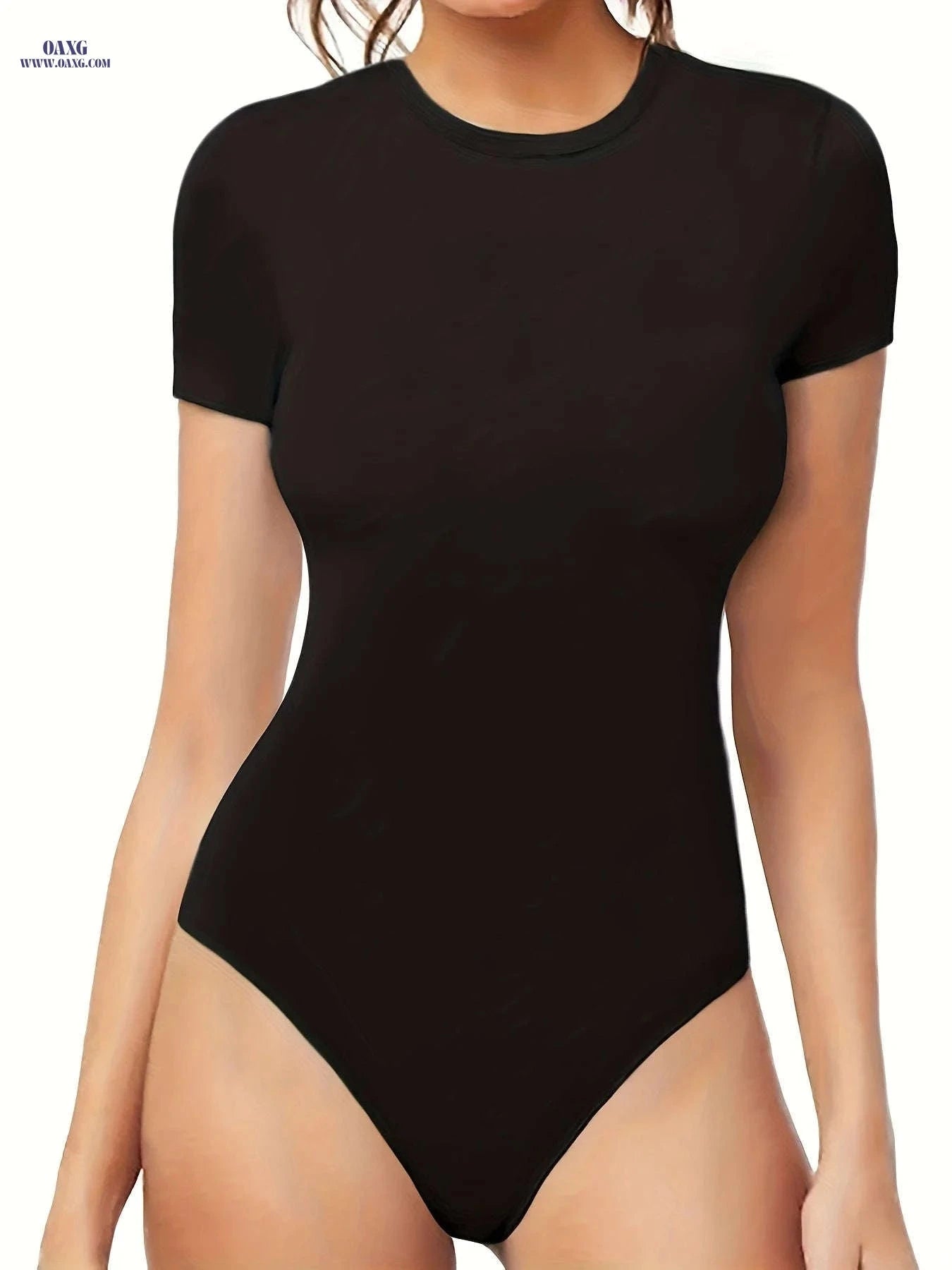 Elegant Slim-Fit Bodysuit - Short Sleeve, Stretchy & Comfortable   OAXG Black / S