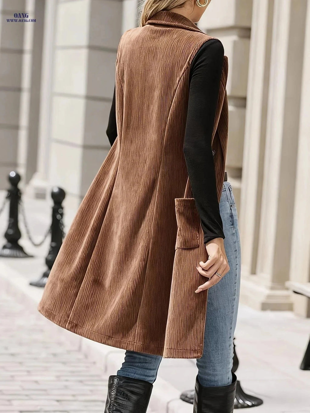 Elegant Slim-Fit Corduroy Suit Vest for Women - Vintage Style   OAXG Coffee Brown / S