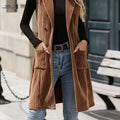 Elegant Slim-Fit Corduroy Suit Vest for Women - Vintage Style   OAXG Coffee Brown / S