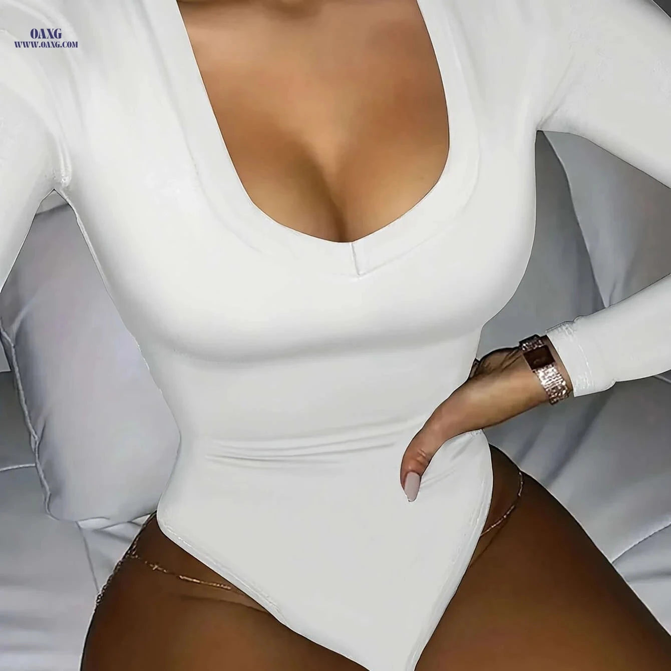 Elegant Slim-Fit Long Sleeve Bodysuit - Perfect for Fall/Winter   OAXG White / XS