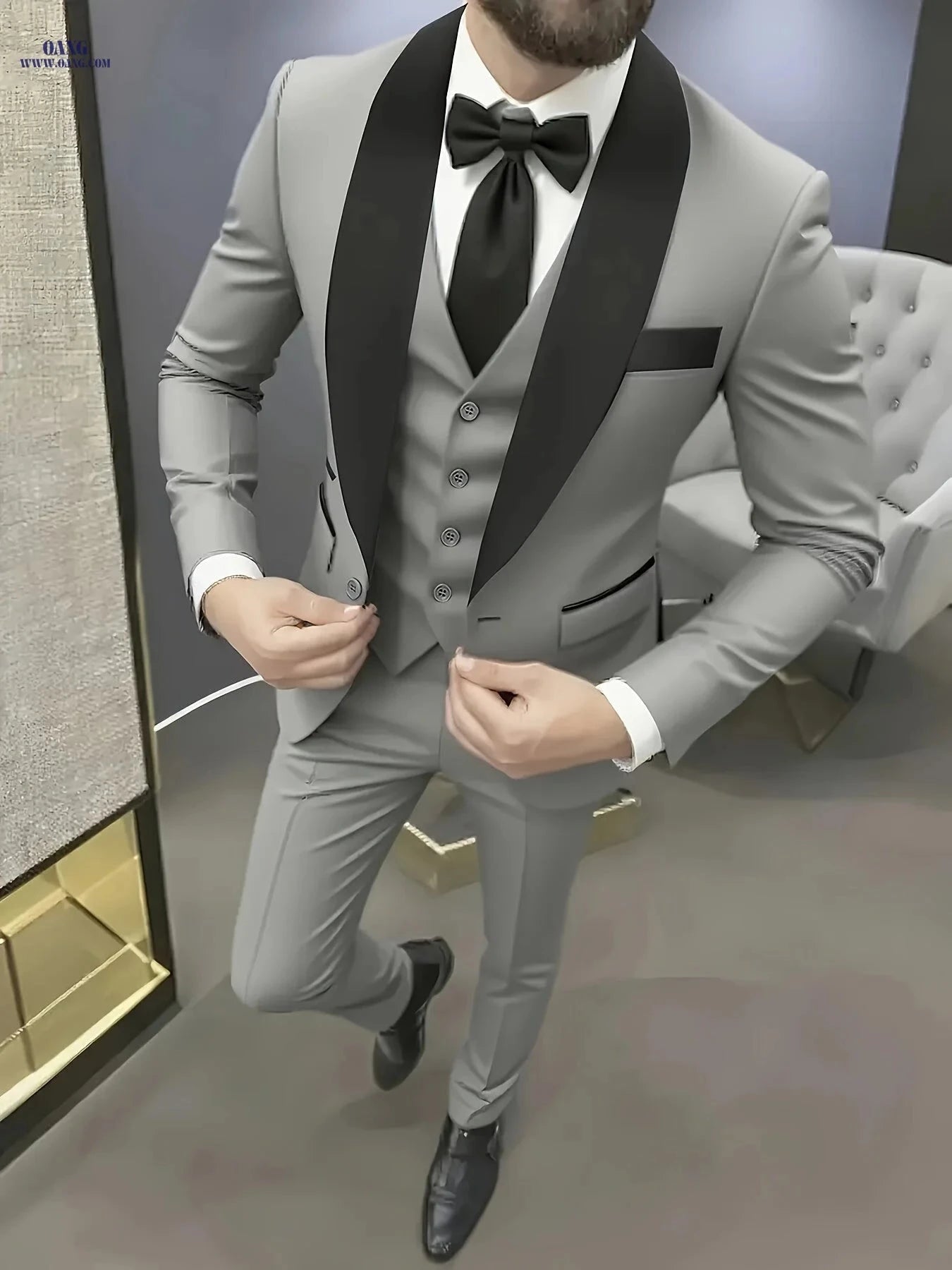 Elegant Slim Fit Men's 3pcs Suit Set - Perfect for Weddings & Events   OAXG 