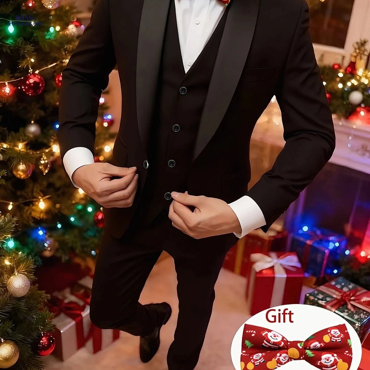 Elegant Slim Fit Men's 3pcs Suit Set - Perfect for Weddings & Events   OAXG Black / FR XS