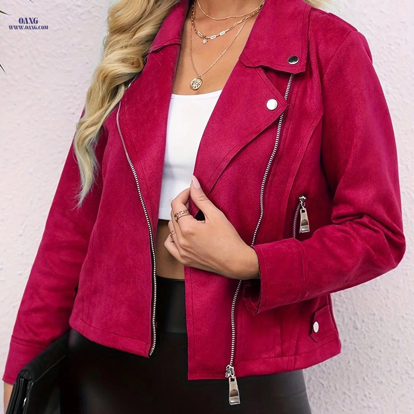Elegant Slim-Fit Short Collar Zip Jacket for Women – Spring/Summer Style   OAXG 