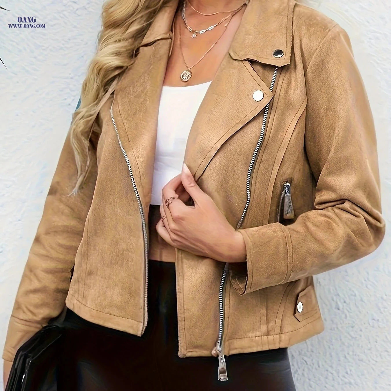 Elegant Slim-Fit Short Collar Zip Jacket for Women – Spring/Summer Style   OAXG 
