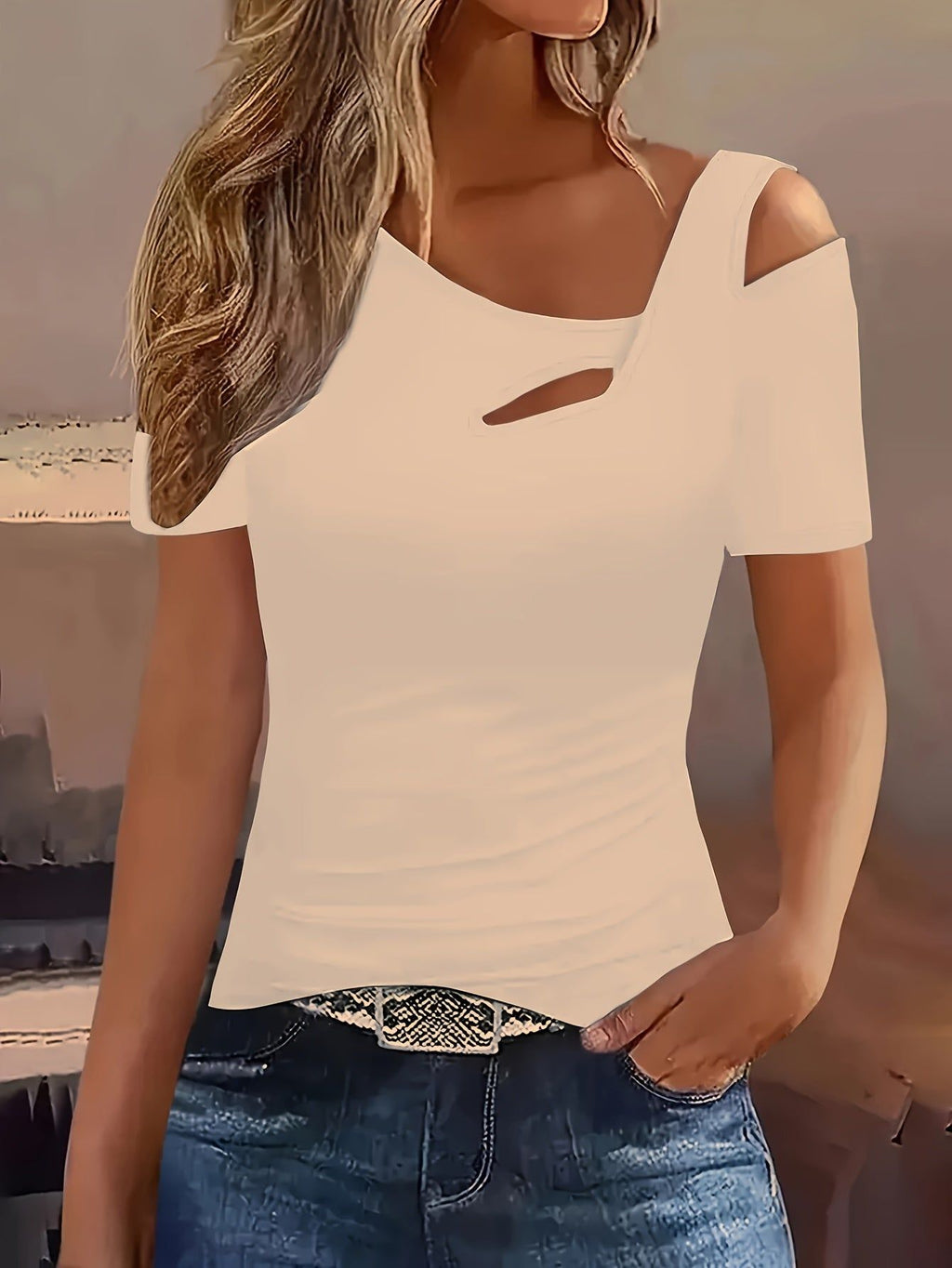 Elegant Slim-Fit Short Sleeve Women's T-Shirt - Stylish and Comfortable Casual Top for Women   OAXG Grey / S