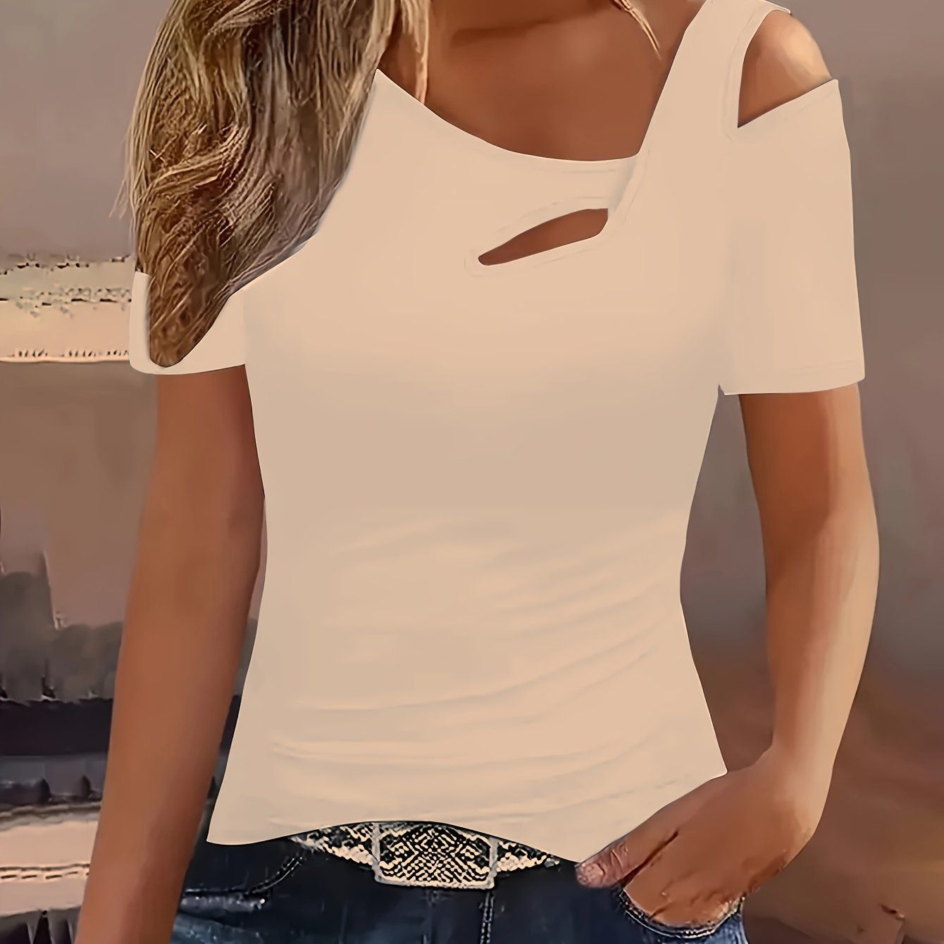 Elegant Slim-Fit Short Sleeve Women's T-Shirt - Stylish and Comfortable Casual Top for Women   OAXG Grey / S