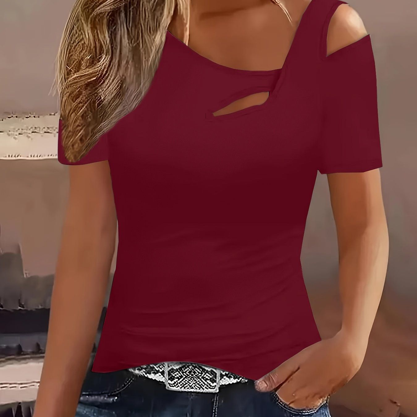 Elegant Slim-Fit Short Sleeve Women's T-Shirt - Stylish and Comfortable Casual Top for Women   OAXG Grey / S