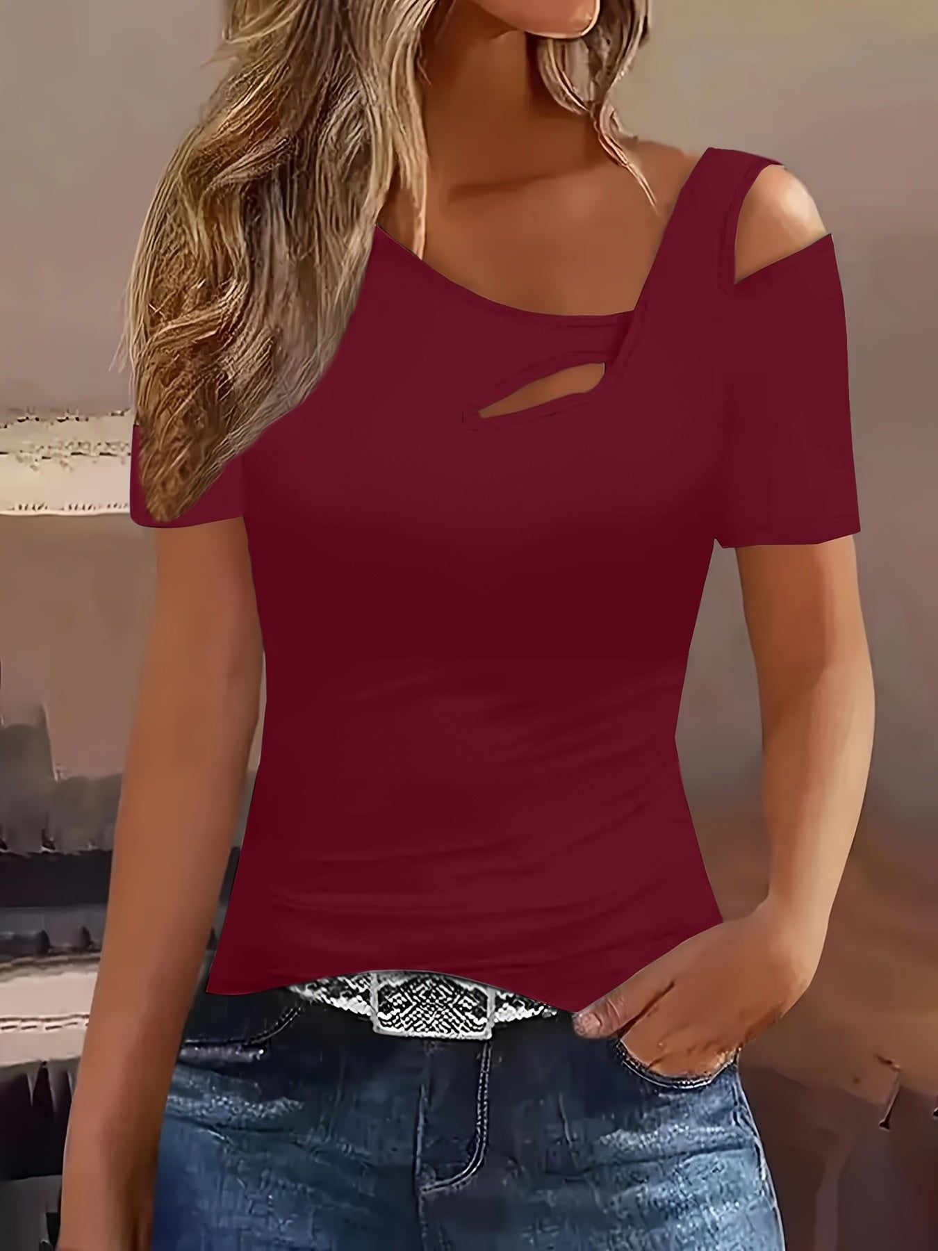 Elegant Slim-Fit Short Sleeve Women's T-Shirt - Stylish and Comfortable Casual Top for Women   OAXG Grey / S