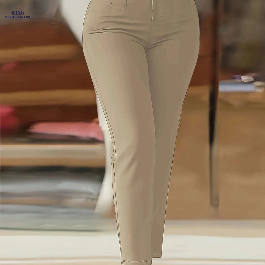 Elegant Slim-Fit Women's Long Pants - Versatile All-Season Style   OAXG Khaki / S
