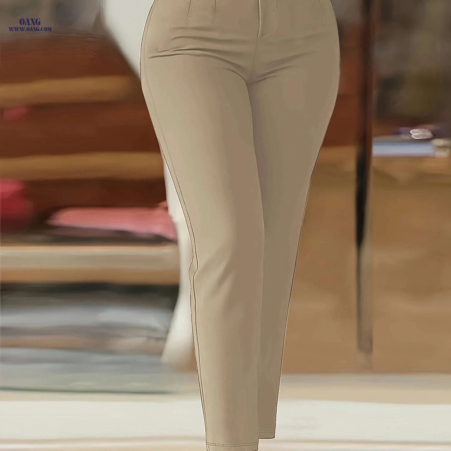 Elegant Slim-Fit Women's Long Pants - Versatile All-Season Style   OAXG Khaki / S