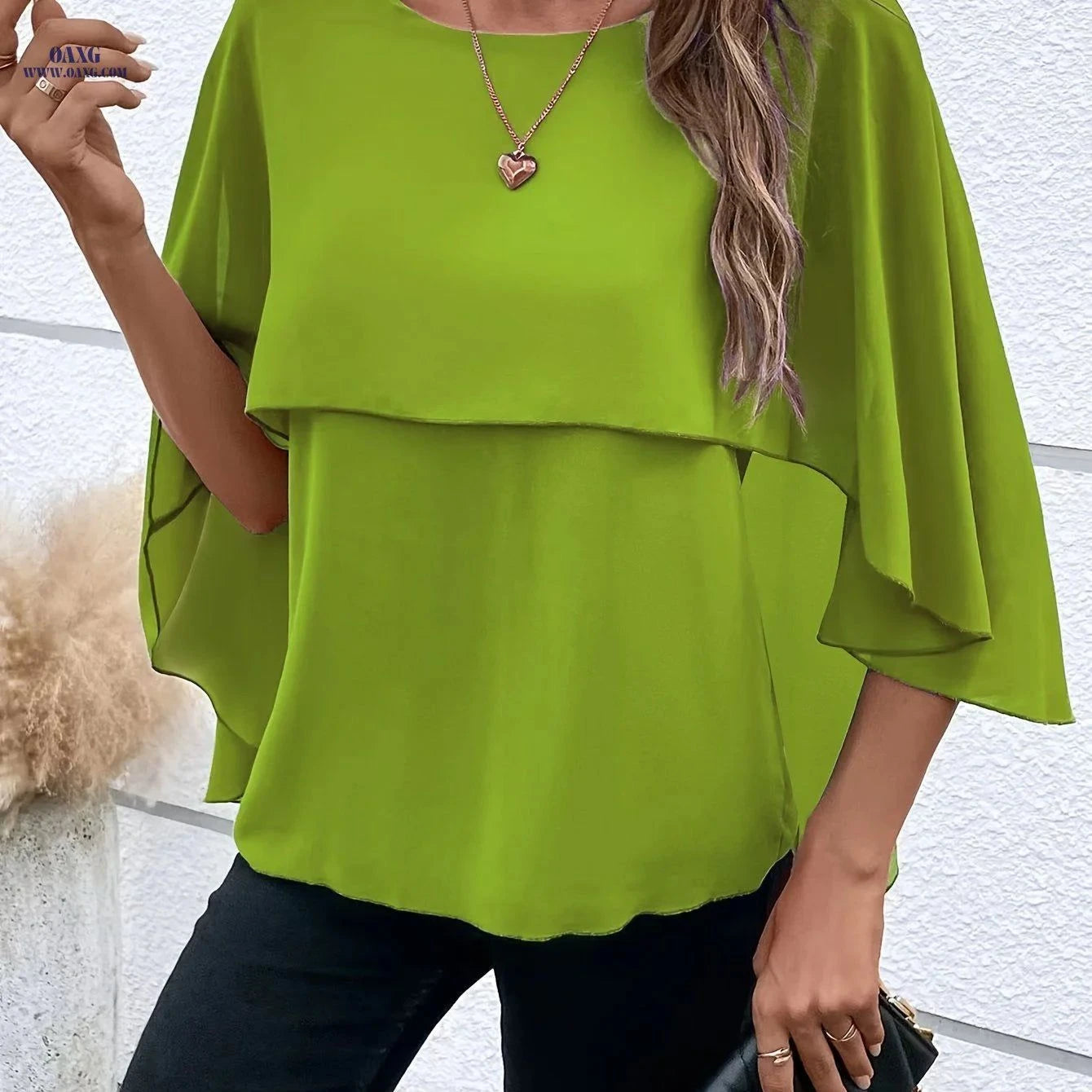 Elegant Solid Color Asymmetrical Top - Perfect for Weekend Casual Style   OAXG Green / S