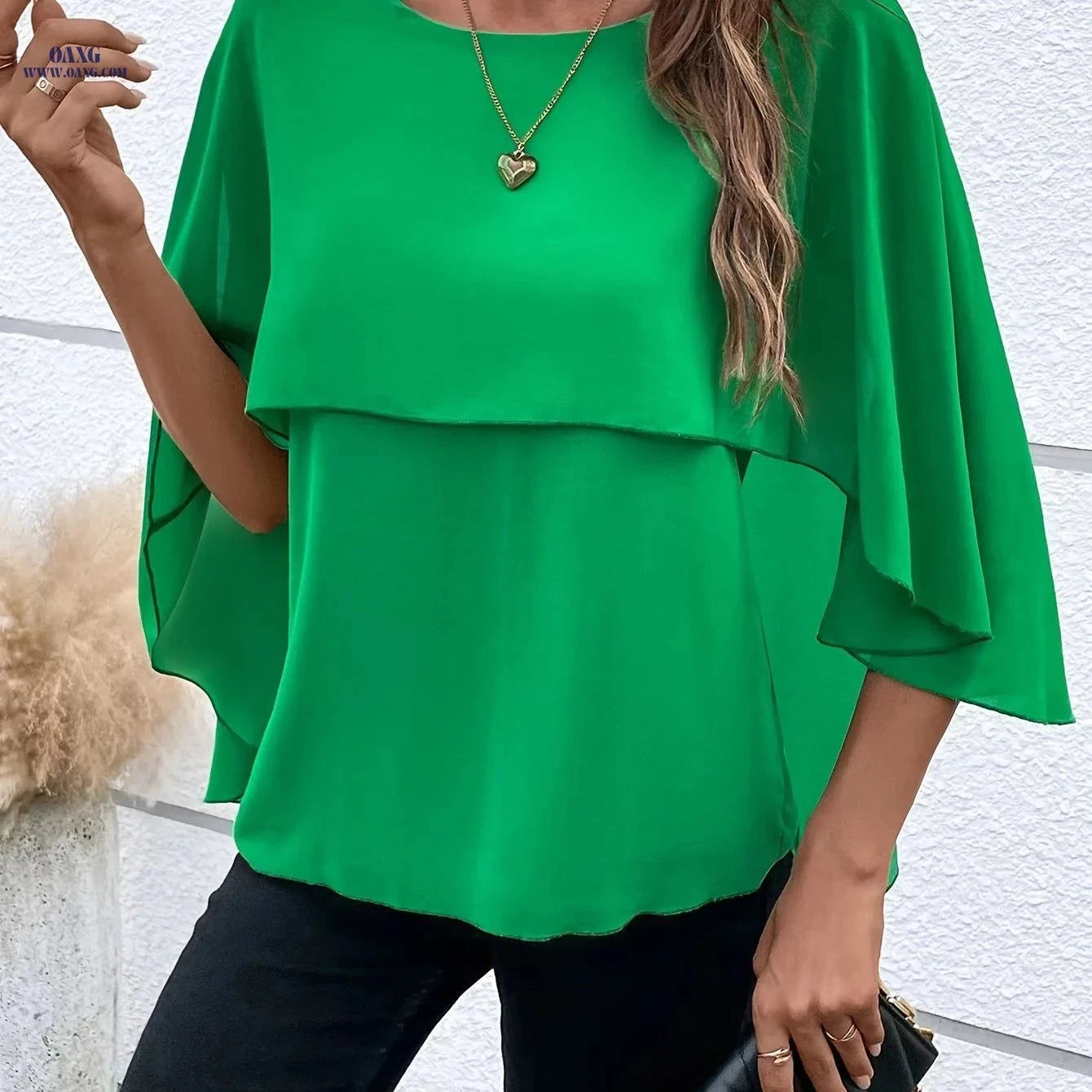 Elegant Solid Color Asymmetrical Top - Perfect for Weekend Casual Style   OAXG Green / S