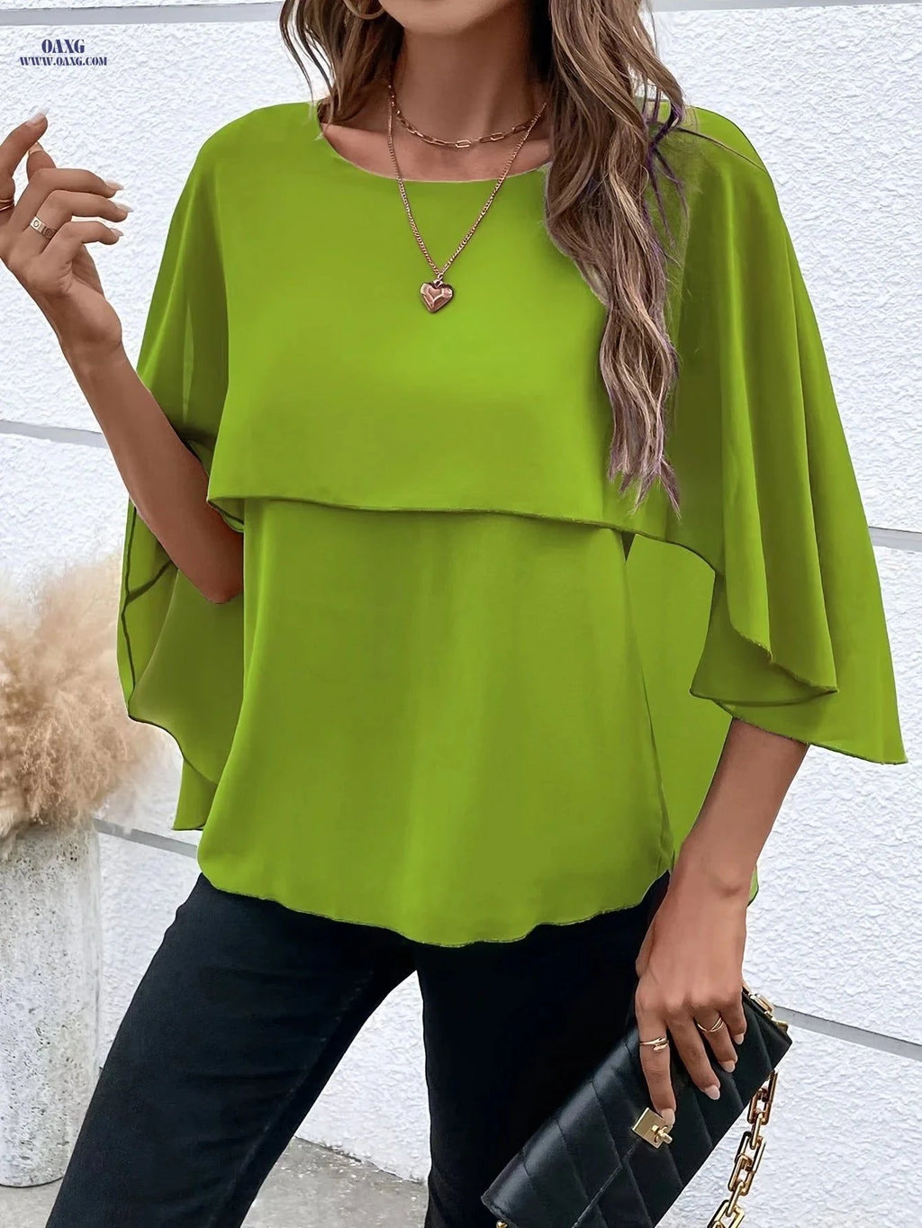 Elegant Solid Color Asymmetrical Top - Perfect for Weekend Casual Style   OAXG Green / S