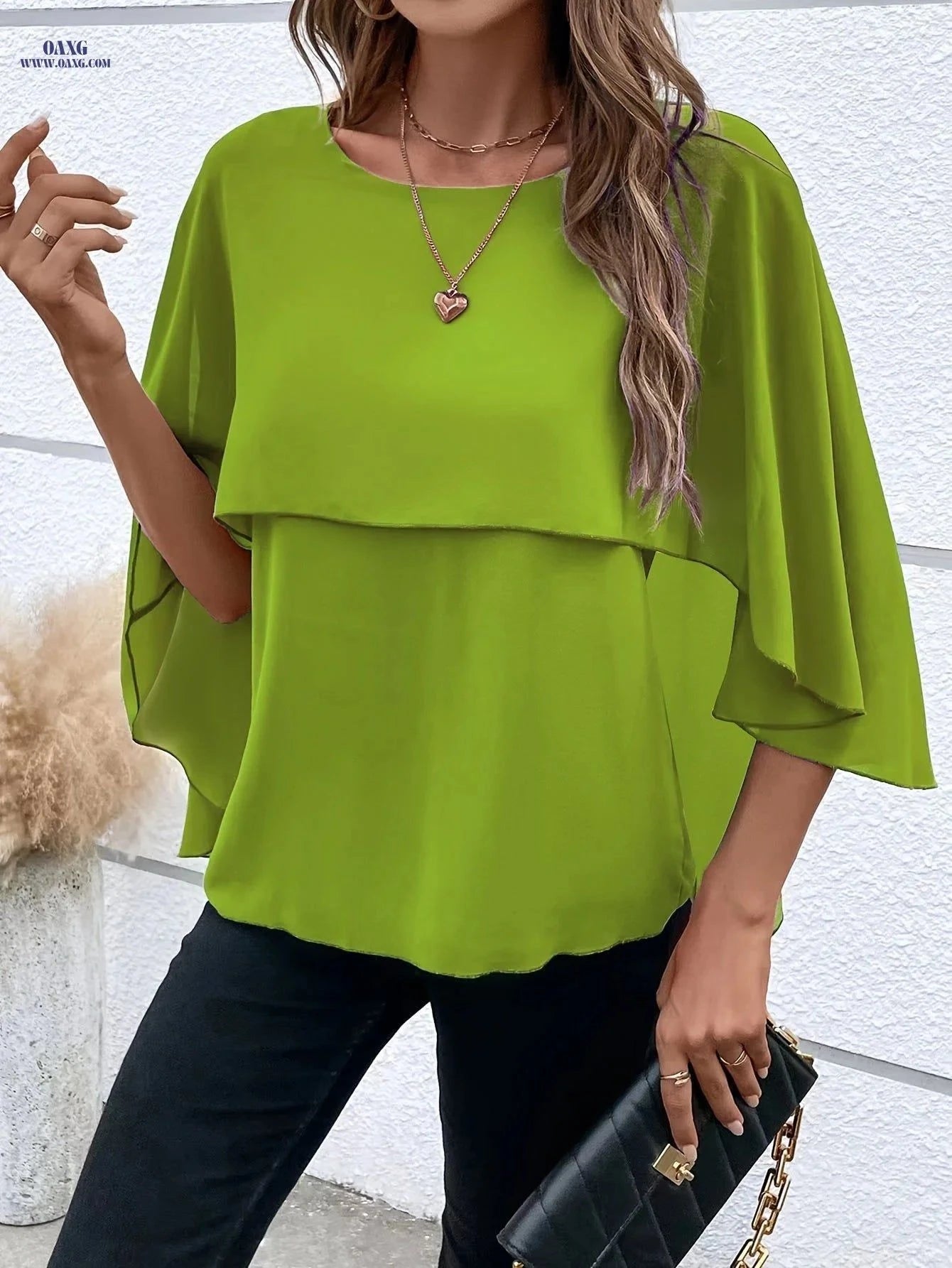 Elegant Solid Color Asymmetrical Top - Perfect for Weekend Casual Style   OAXG Green / S